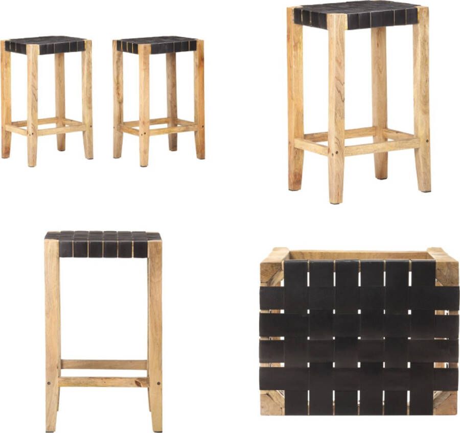 VidaXL Barkrukken 2 st echt leer 75 cm zwart Barstoel Barstoelen Barkruk Barkrukken