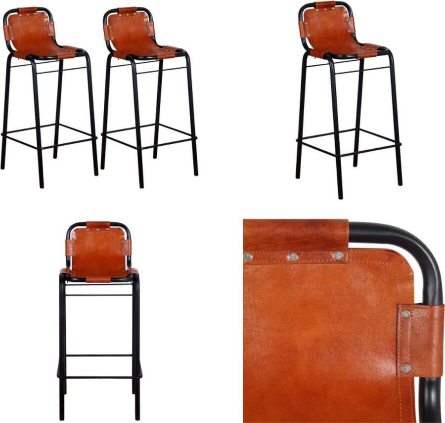 VidaXL Barkrukken 2 st echt leer Barkruk Barkrukken Aanrecht Stoelen Keukenstoelen