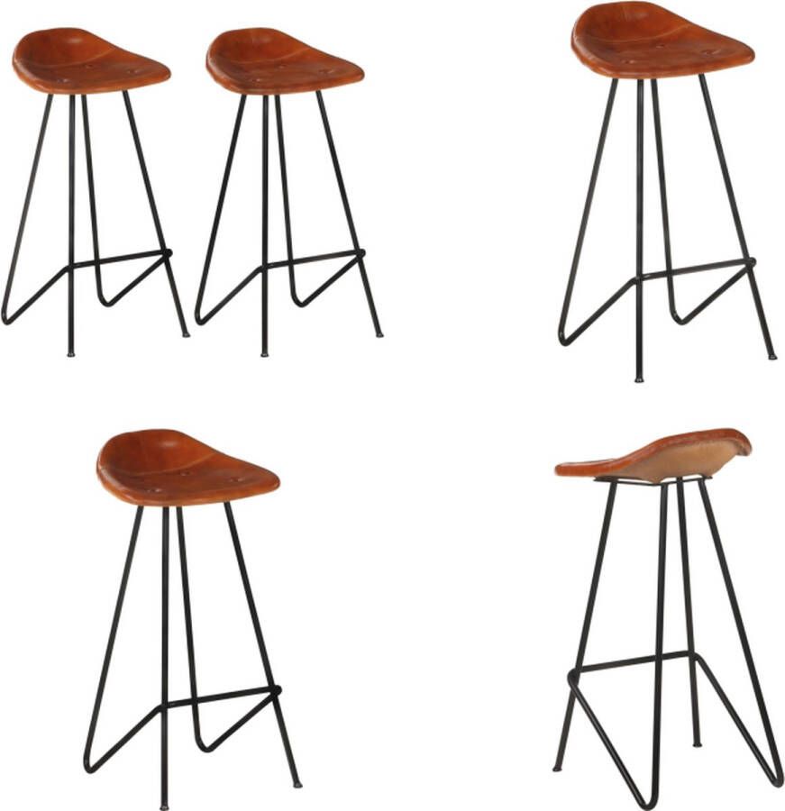 VidaXL Barkrukken 2 st echt leer bruin Barkruk Barkrukken Kruk Krukken