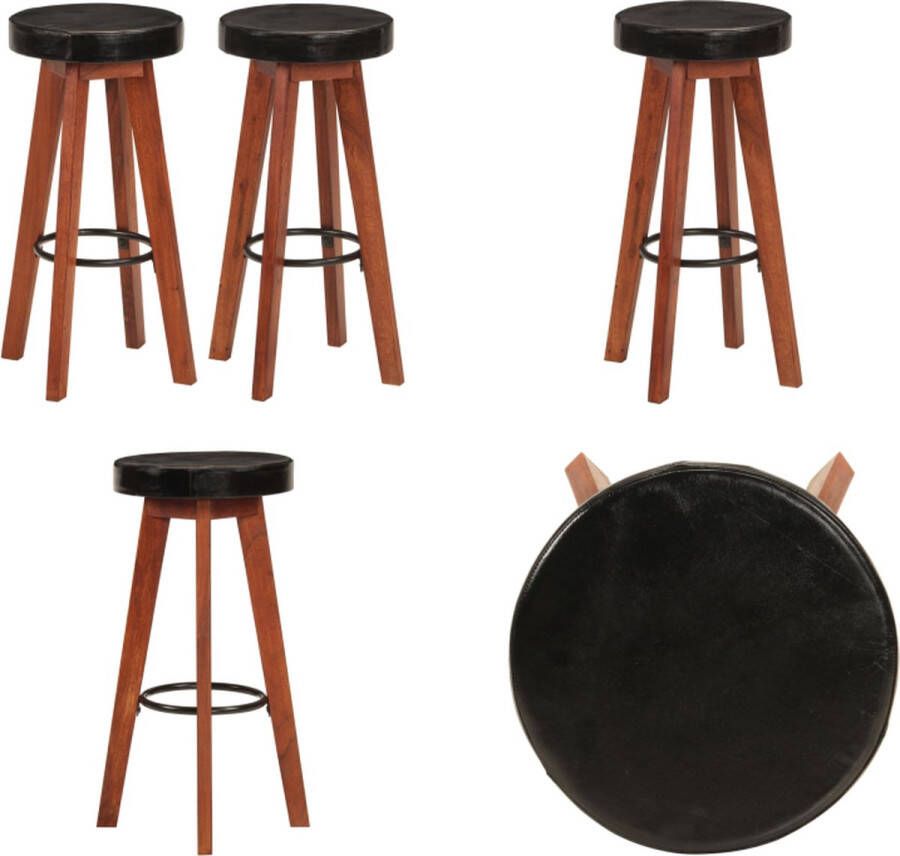 VidaXL Barkrukken 2 st echt leer en massief acaciahout Barkruk Barkrukken Keukenstoel Stoelen