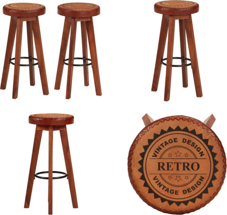 VidaXL Barkrukken 2 st echt leer en massief acaciahout Barkruk Barkrukken Keukenstoel Stoelen