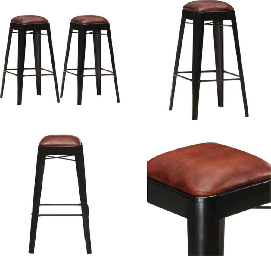 VidaXL Barkrukken 2 st echt leer zwart Barstoel Barstoelen Barkruk Barkrukken