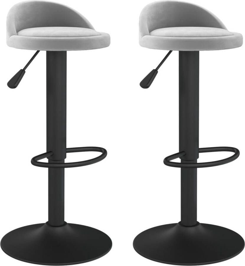 VidaXL Barkrukken Set van 2 Fluweel Lichtgrijs Barstoel Barkruk Velvet Stoel Fluweel Stoel Grijze Stoel Adjustable Height Chair Draaibare Stoel