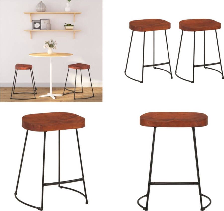 VidaXL Barkrukken 2 st Gavin 45x38x53 cm massief mangohout Barkruk Barkrukken Stoel Ontbijt Barkruk