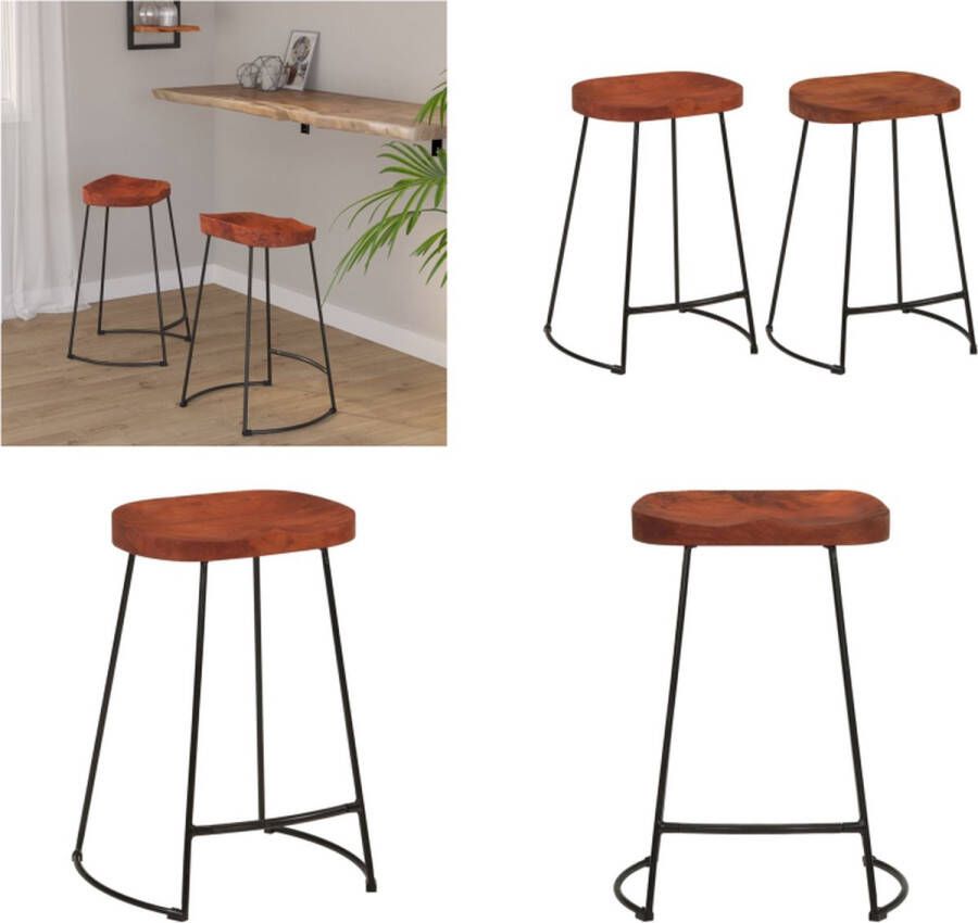 VidaXL Barkrukken 2 st Gavin 45x40x63 cm massief mangohout Barkruk Barkrukken Stoel Ontbijt Barkruk