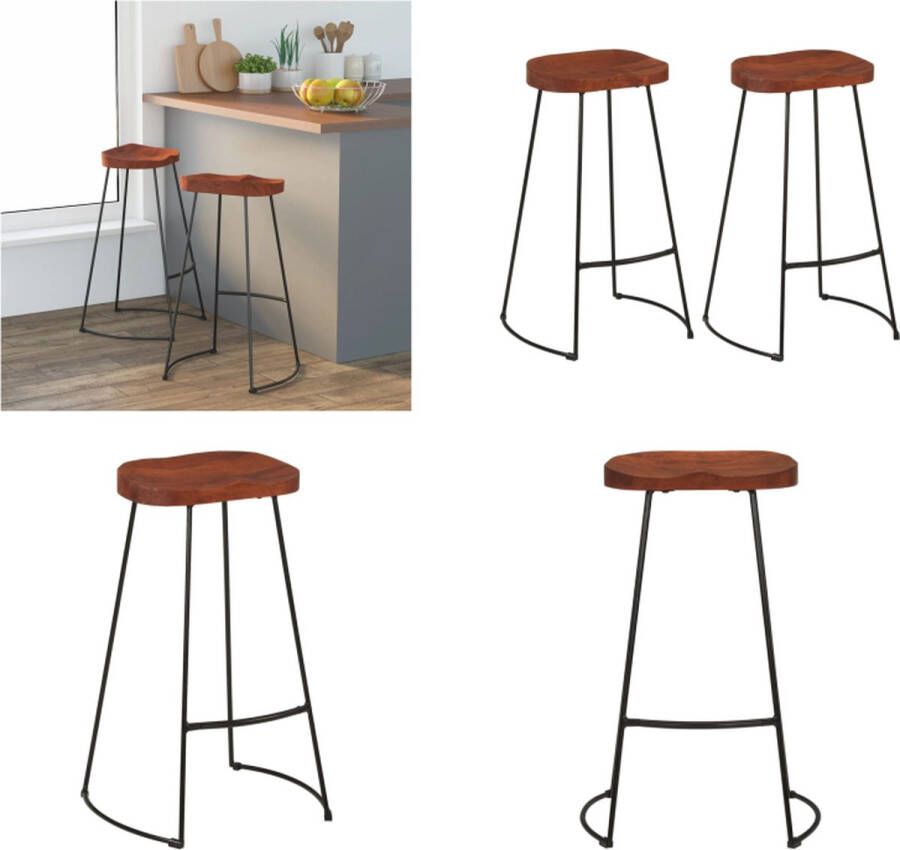 VidaXL Barkrukken 2 st Gavin 50x40x78 cm massief mangohout Barkruk Barkrukken Stoel Ontbijt Barkruk