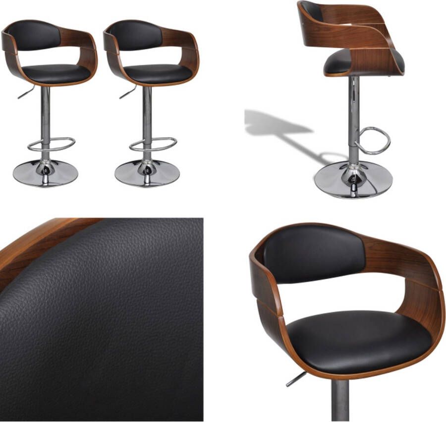 VidaXL Barkrukken 2 st gebogen hout en kunstleer Barkruk Barkrukken Aanrecht Stoelen Keukenstoelen