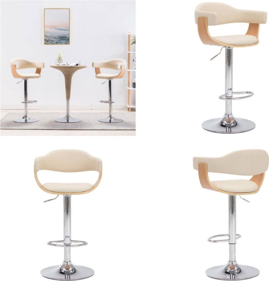 VidaXL Barkrukken 2 st gebogen hout en kunstleer crèmekleurig Barkruk Barkrukken Bar Kruk Bar Krukken