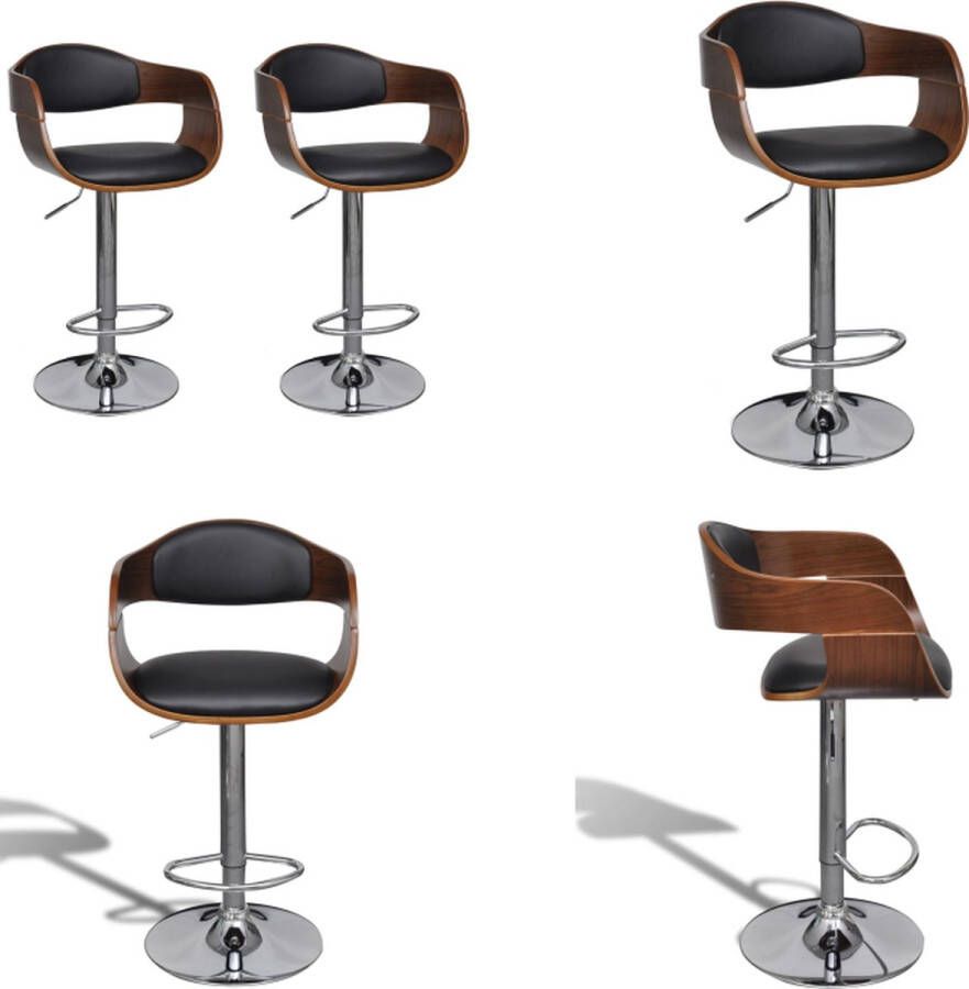 VidaXL Barkrukken 2 st gebogen hout en kunstleer zwart Barkruk Barkrukken Aanrecht Stoelen Keukenstoelen