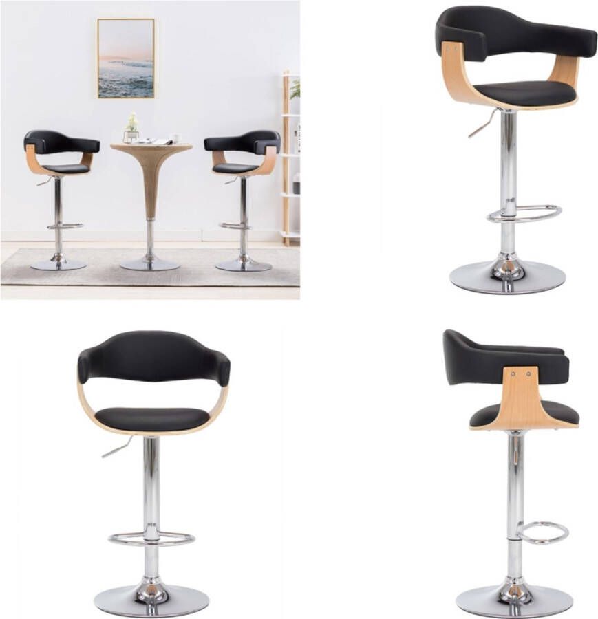 VidaXL Barkrukken 2 st gebogen hout en kunstleer zwart Barkruk Barkrukken Bar Kruk Bar Krukken