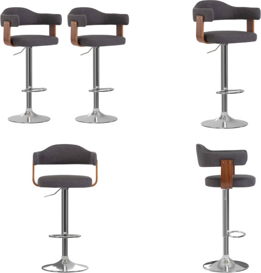 VidaXL Barkrukken 2 st gebogen hout en stof donkergrijs Barkruk Barkrukken Kruk Krukken