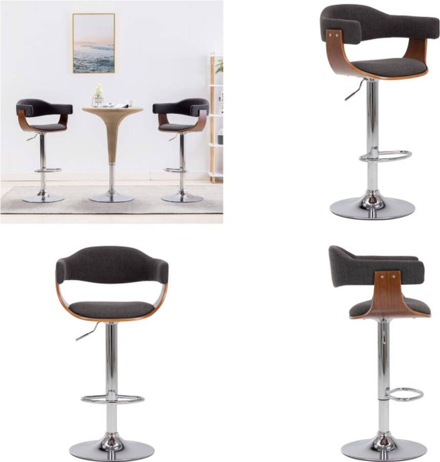 VidaXL Barkrukken 2 st gebogen hout en stof grijs Barkruk Barkrukken Bar Kruk Bar Krukken