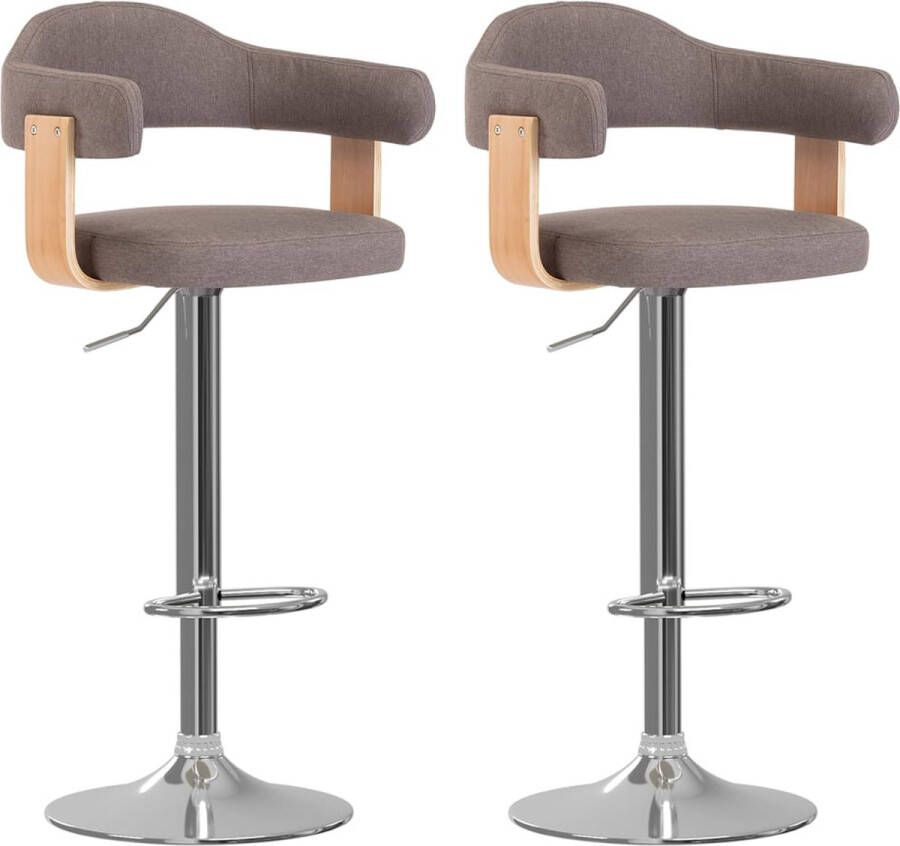 VidaXL -Barkrukken-2-st-gebogen-hout-en-stof-taupe