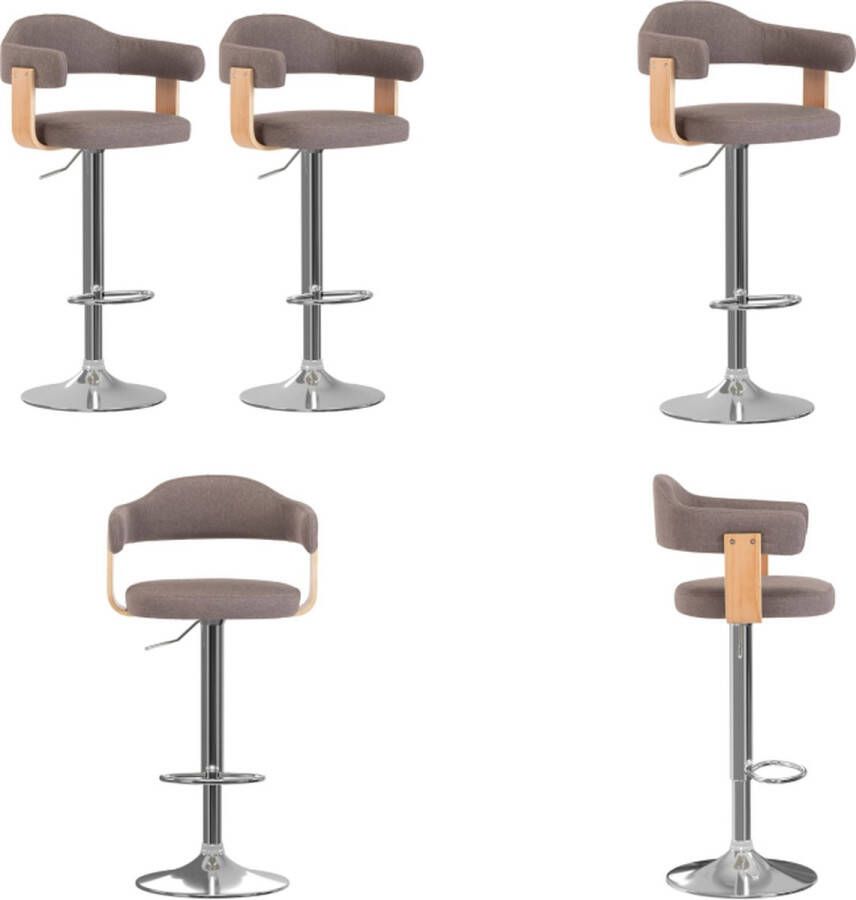 VidaXL Barkrukken 2 st gebogen hout en stof taupe Barkruk Barkrukken Kruk Krukken