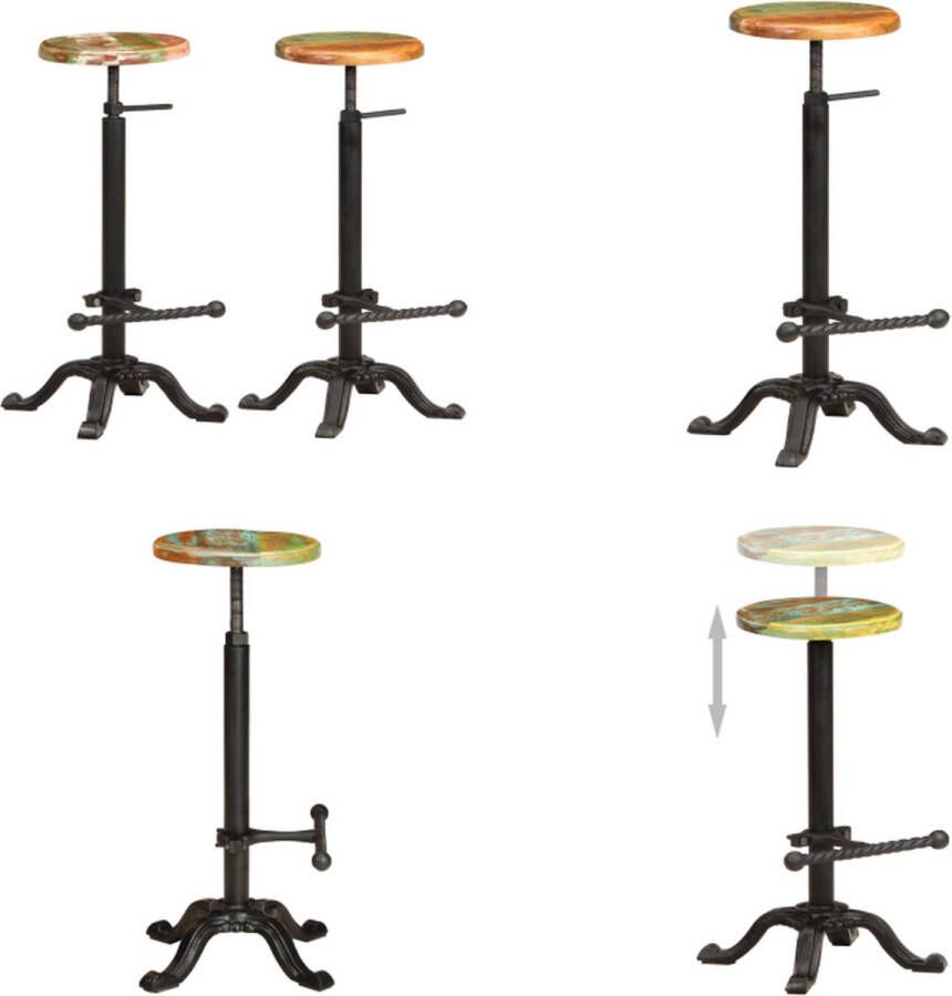 VidaXL Barkrukken 2 st gietijzer en massief gerecycled hout Barkruk Barkrukken Kruk Krukken