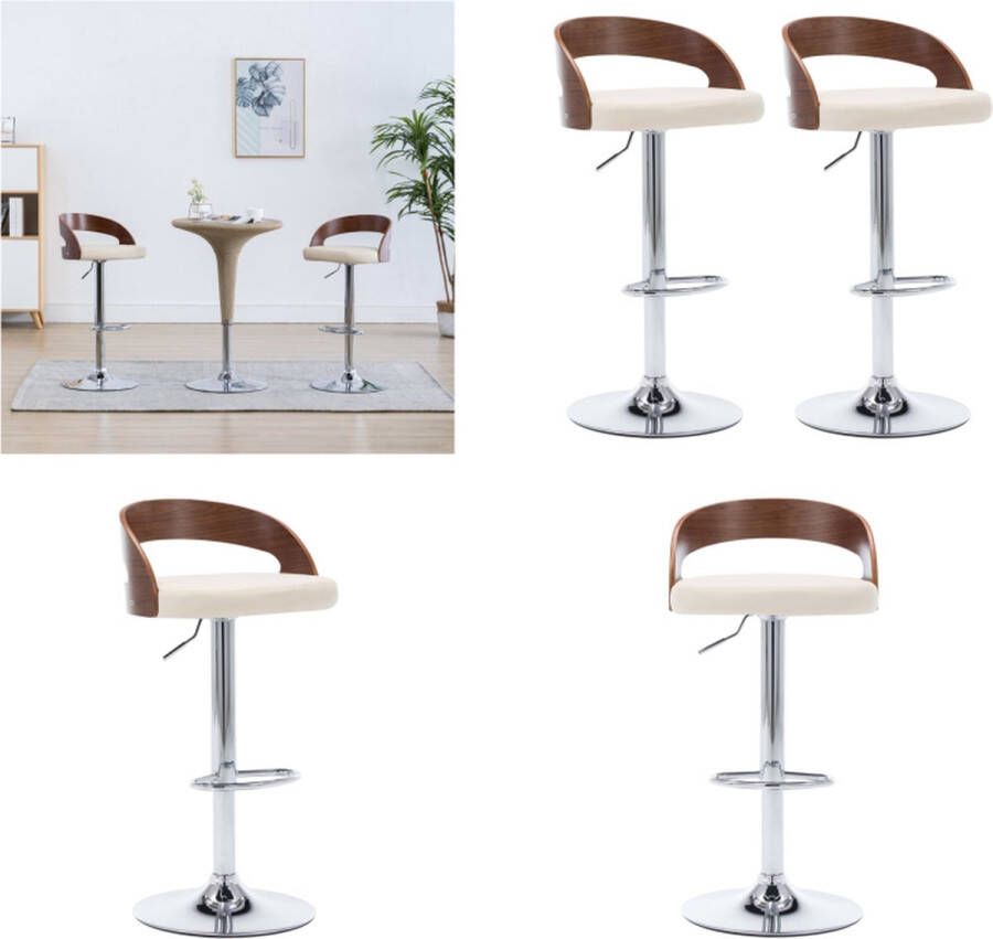 VidaXL Barkrukken 2 st kunstleer en gebogen hout crèmekleurig Barstoel Barstoelen Stoel Stoelen - Foto 2