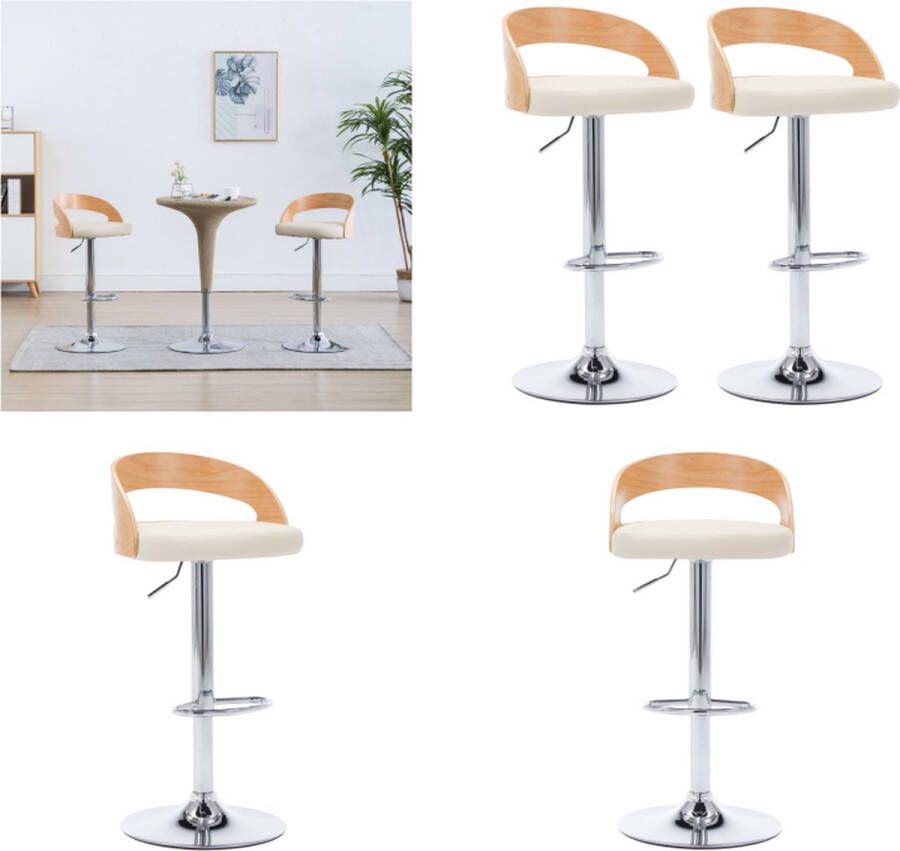 VidaXL Barkrukken 2 st kunstleer en gebogen hout crèmekleurig Barstoel Barstoelen Stoel Stoelen