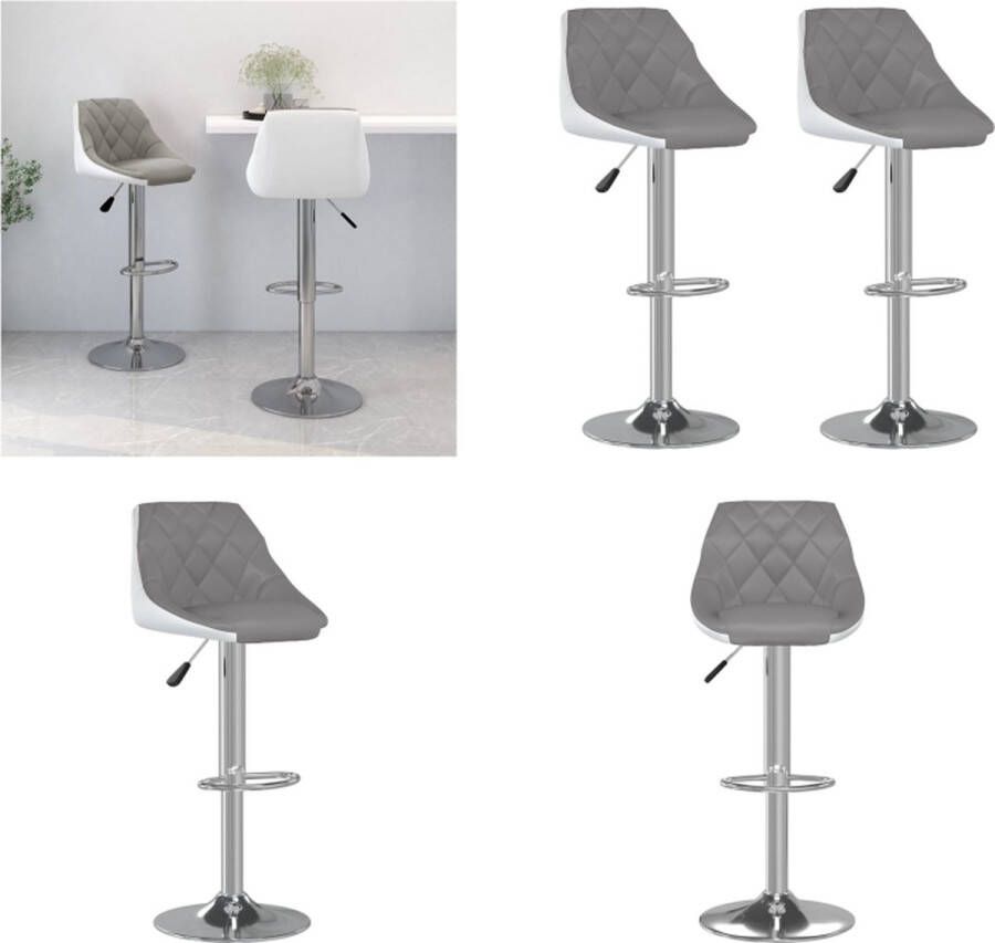 VidaXL Barkrukken 2 st kunstleer grijs en wit Barkruk Barkrukken Barkrukje Barkrukjes