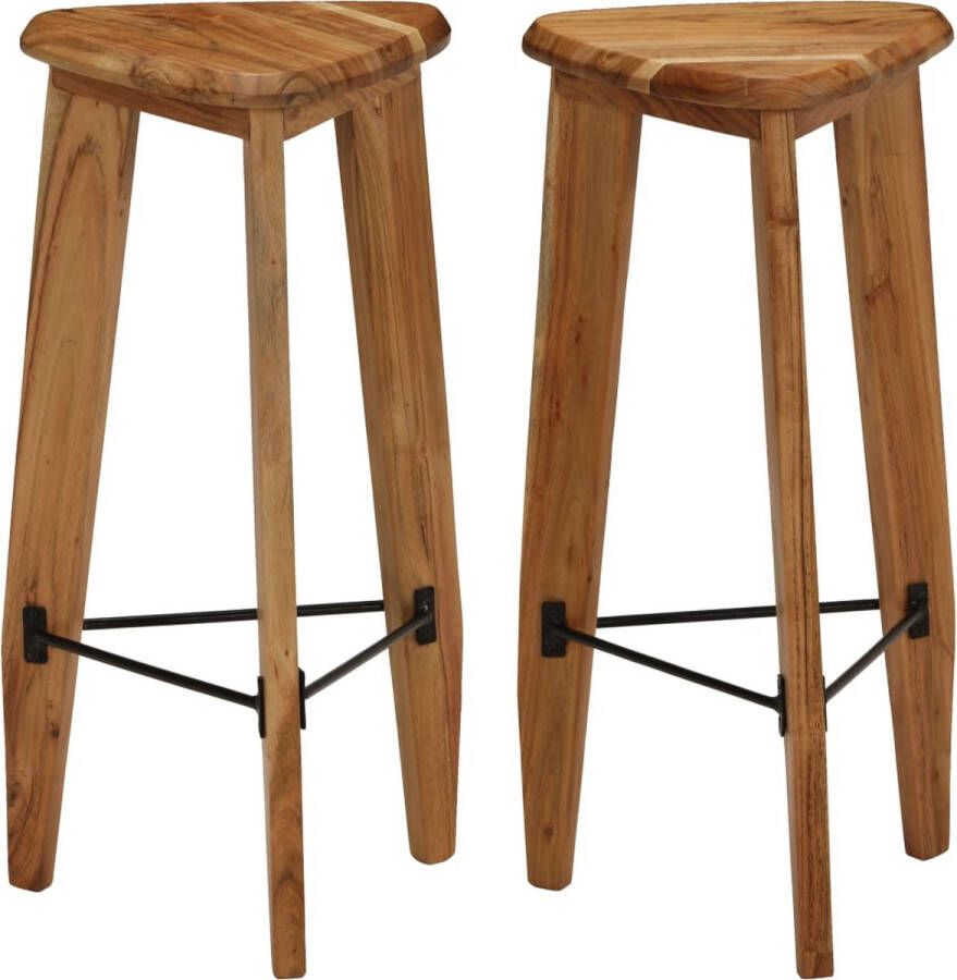 VidaXL Barkrukken Massief Acaciahout 2 stuks Barstühlen Acacia Houtsoort Bruine Stoel Vintage Stoel Industrieel Design Eetkamerstoel Barstool - Foto 3