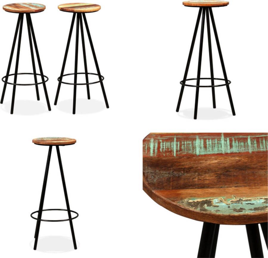 VidaXL Barkrukken 2 st massief gerecycled hout Barkruk Barkrukken Barstoel Barstoelen