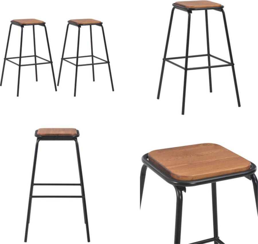 VidaXL Barkrukken 2 st massief grenenhout en staal zwart Barstoel Barstoelen Barkruk Barkrukken