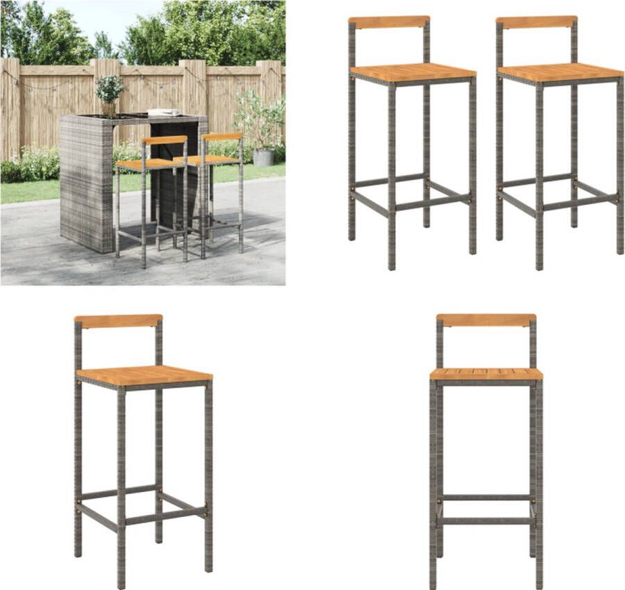VidaXL Barkrukken 2 st poly rattan en massief acaciahout grijs Barkruk Barkrukken Barstoel Keukenstoel - Foto 2