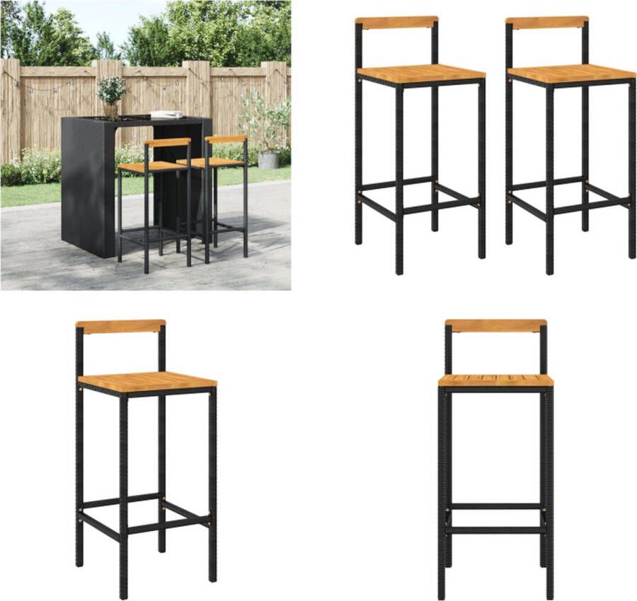 VidaXL Barkrukken 2 st poly rattan en massief acaciahout zwart Barkruk Barkrukken Barstoel Keukenstoel