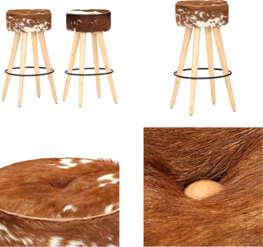 VidaXL Barkrukken 2 st ruw mangohout echt leer bruin Barkruk Barkrukken Kruk Krukken