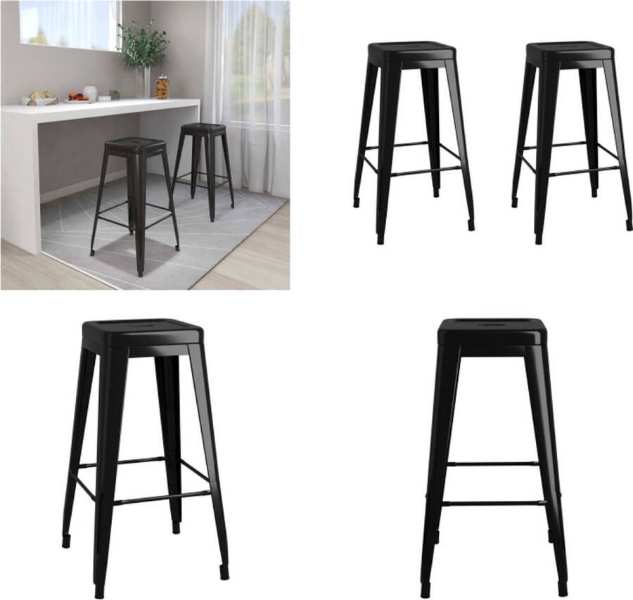 VidaXL Barkrukken 2 st stapelbaar metaal zwart Barkruk Barkrukken Barzitting Barzittingen