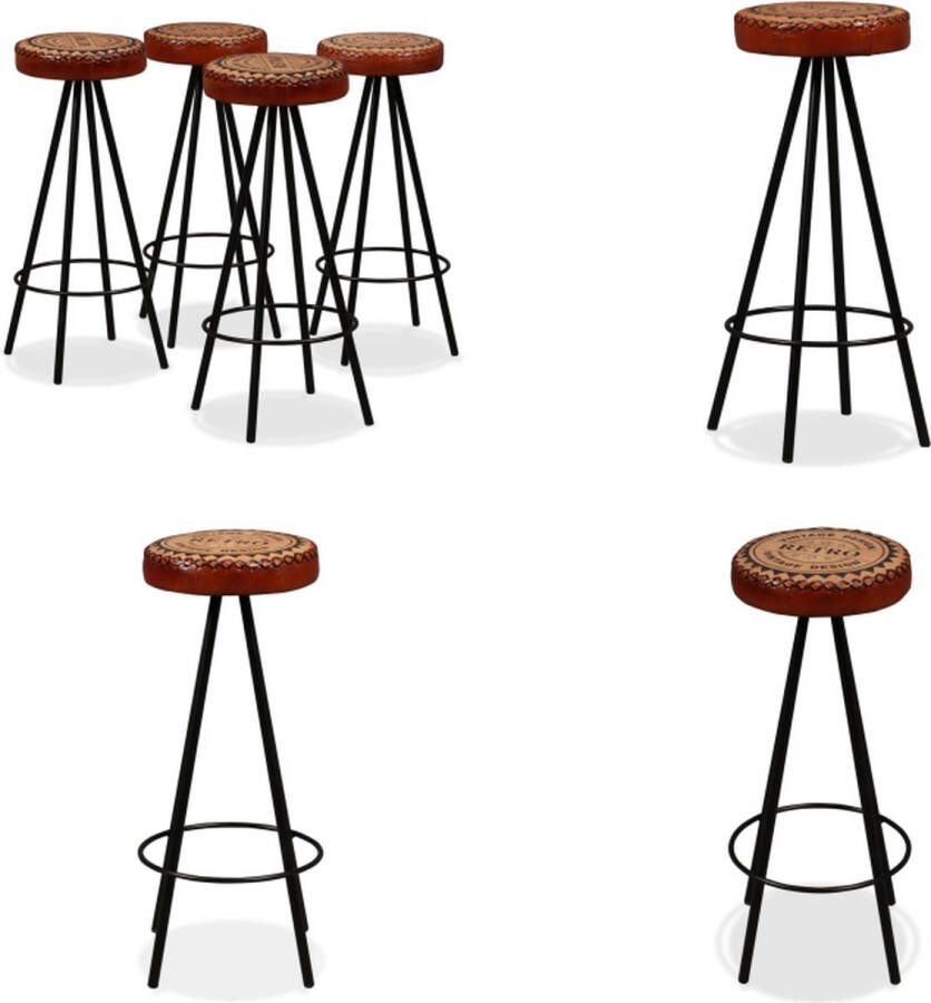 VidaXL Barkrukken 4 st echt leer Barkruk Barkrukken Barstoel Barstoelen
