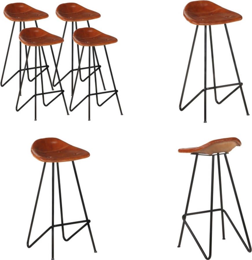 VidaXL Barkrukken 4 st echt leer bruin Barkruk Barkrukken Kruk Krukken