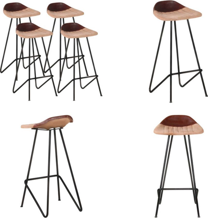 VidaXL Barkrukken 4 st echt leer bruin Barkruk Barkrukken Kruk Krukken