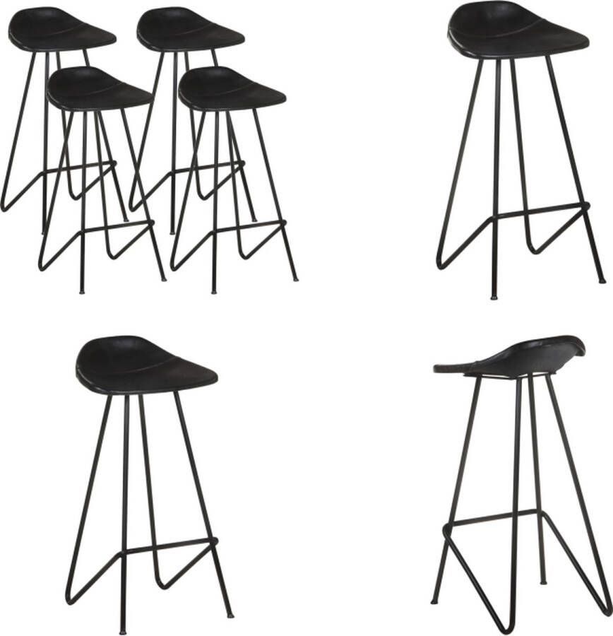 VidaXL Barkrukken 4 st echt leer zwart Barkruk Barkrukken Kruk Krukken