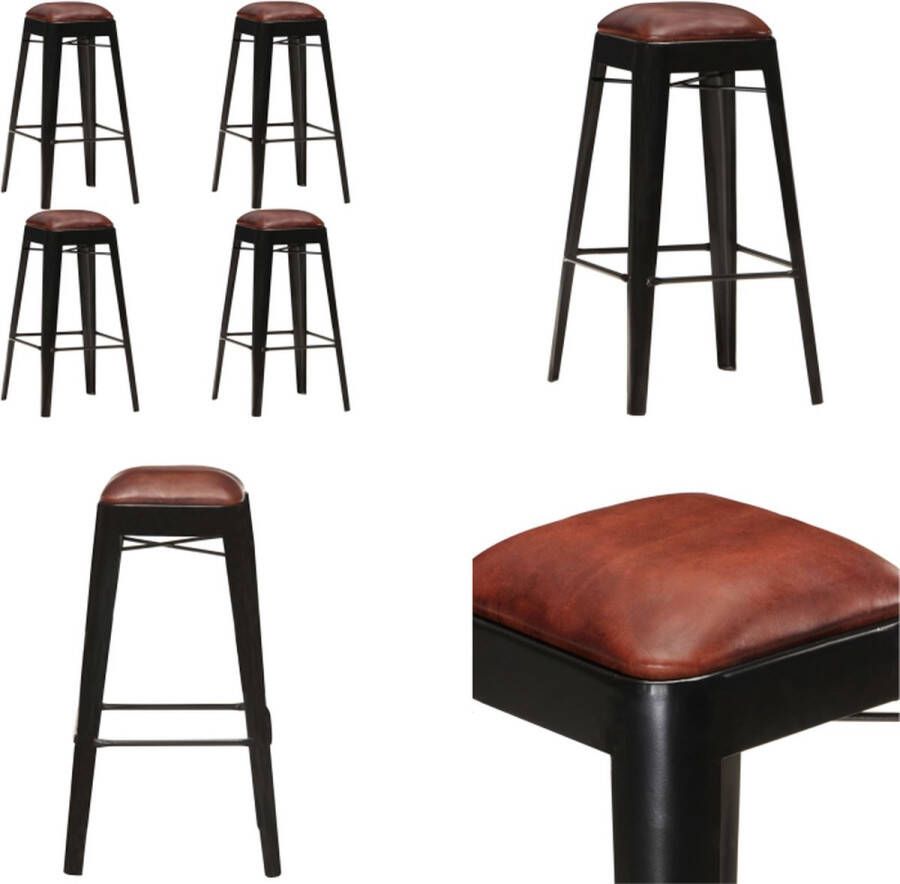 VidaXL Barkrukken 4 st echt leer zwart Barstoel Barstoelen Barkruk Barkrukken