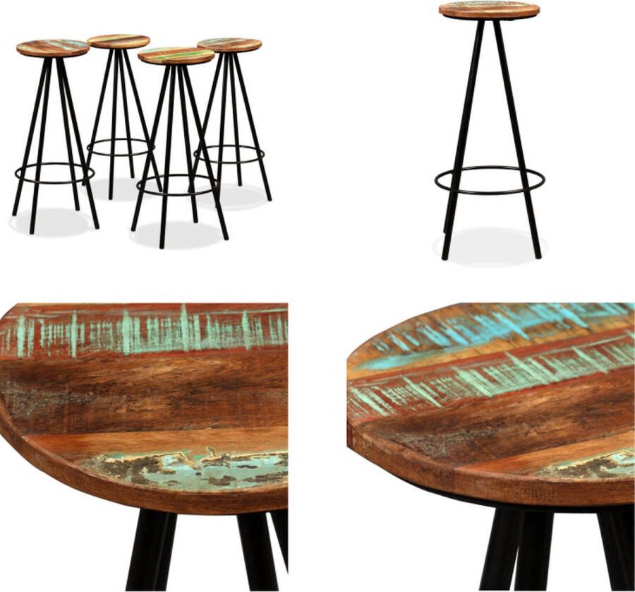 VidaXL Barkrukken 4 st massief gerecycled hout Barkruk Barkrukken Barstoel Barstoelen