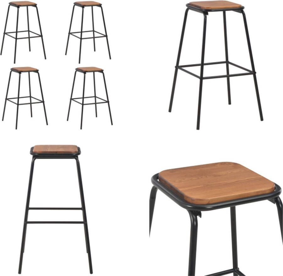 VidaXL Barkrukken 4 st massief grenenhout en staal zwart Barstoel Barstoelen Barkruk Barkrukken