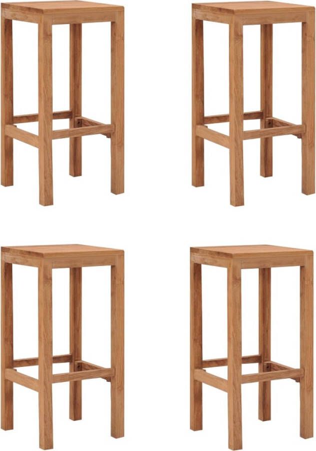 VidaXL Barkrukken 4 st Massief Teakhout Barstoelen Teak Houten Stoel Vintage Stoel Koloniaalstijl Bruine Stoel Eetkamerstoel - Foto 2