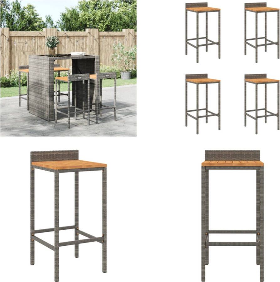 VidaXL Barkrukken 4 st poly rattan en massief acaciahout grijs Barkruk Barkrukken Barstoel Keukenstoel