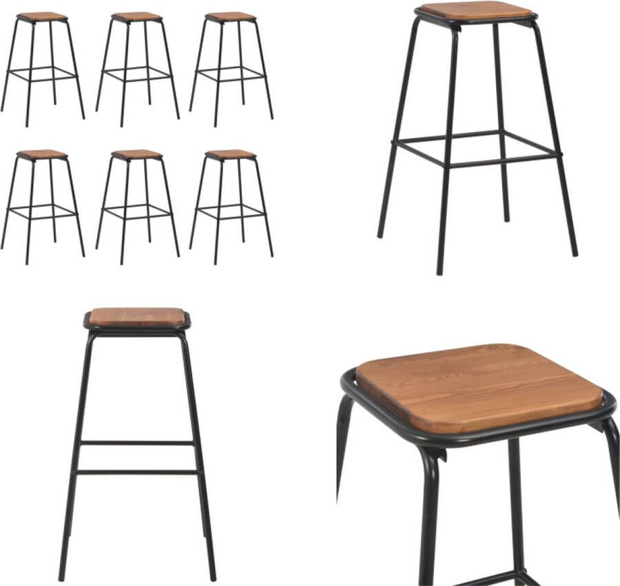 VidaXL Barkrukken 6 st massief grenenhout en staal zwart Barstoel Barstoelen Barkruk Barkrukken