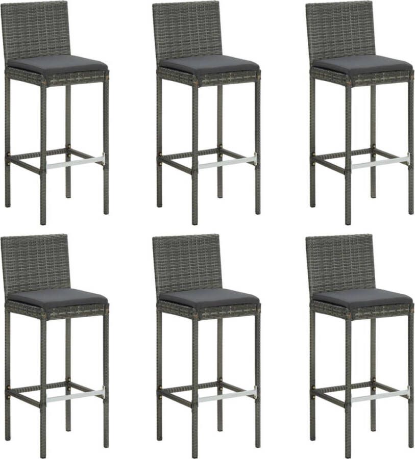 VidaXL Barkrukken 6 st met kussens Grijs Barstoelen Barkrukken Tuinmeubilair Outdoor Meubels Eetkamer Stoelen Lounge Stoelen Terras Meubilering Kunststof Stoelen Ratan Stoelen - Foto 2