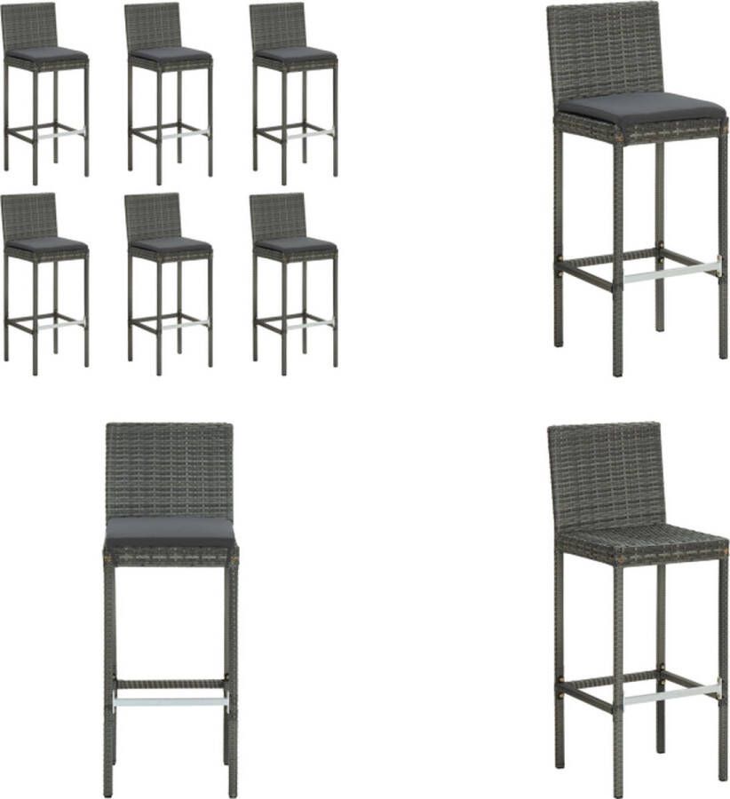VidaXL Barkrukken 6 st met kussens poly rattan grijs Barkruk Barkrukken Barstoel Keukenstoel
