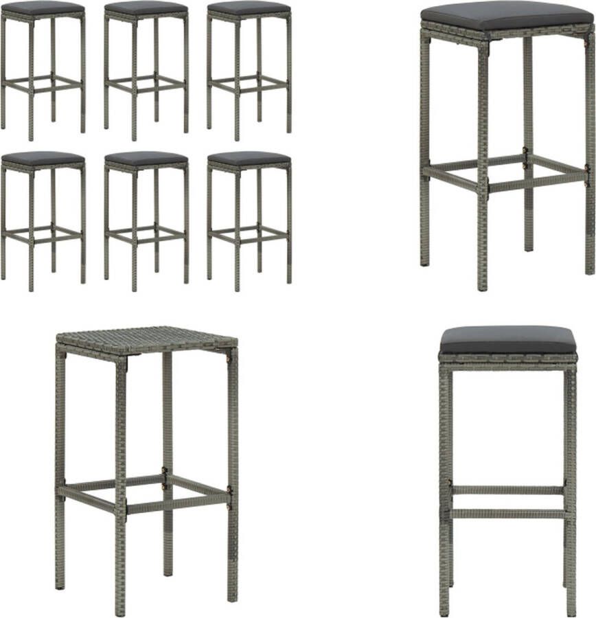 VidaXL Barkrukken 6 st met kussens poly rattan grijs Barkruk Barkrukken Kruk Krukken