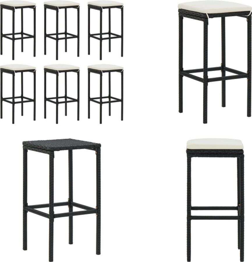 VidaXL Barkrukken 6 st met kussens poly rattan zwart Barkruk Barkrukken Kruk Krukken