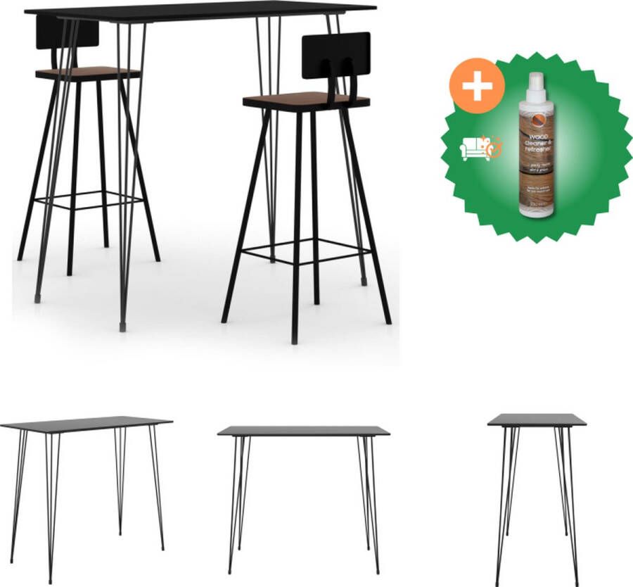 VidaXL Barkrukken en Bartafel Gerecycled Hout en Metaal MDF Tafelblad Zwart 120x60x105cm 45x36x99cm Set tafel en stoelen Inclusief Houtreiniger en verfrisser