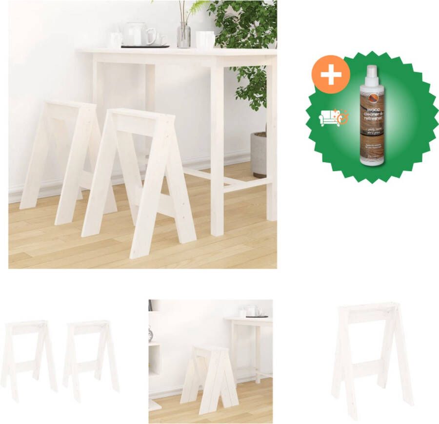 VidaXL Barkrukken Grenenhout 40 x 40 x 60 cm Set van 2 Wit Krukje Inclusief Houtreiniger en verfrisser
