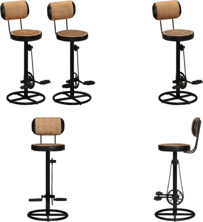 VidaXL Barkrukken met canvasafdruk 2 st echt geitenleer bruin en zwart Barkruk Barkrukken Barstoel Keuken Barkruk