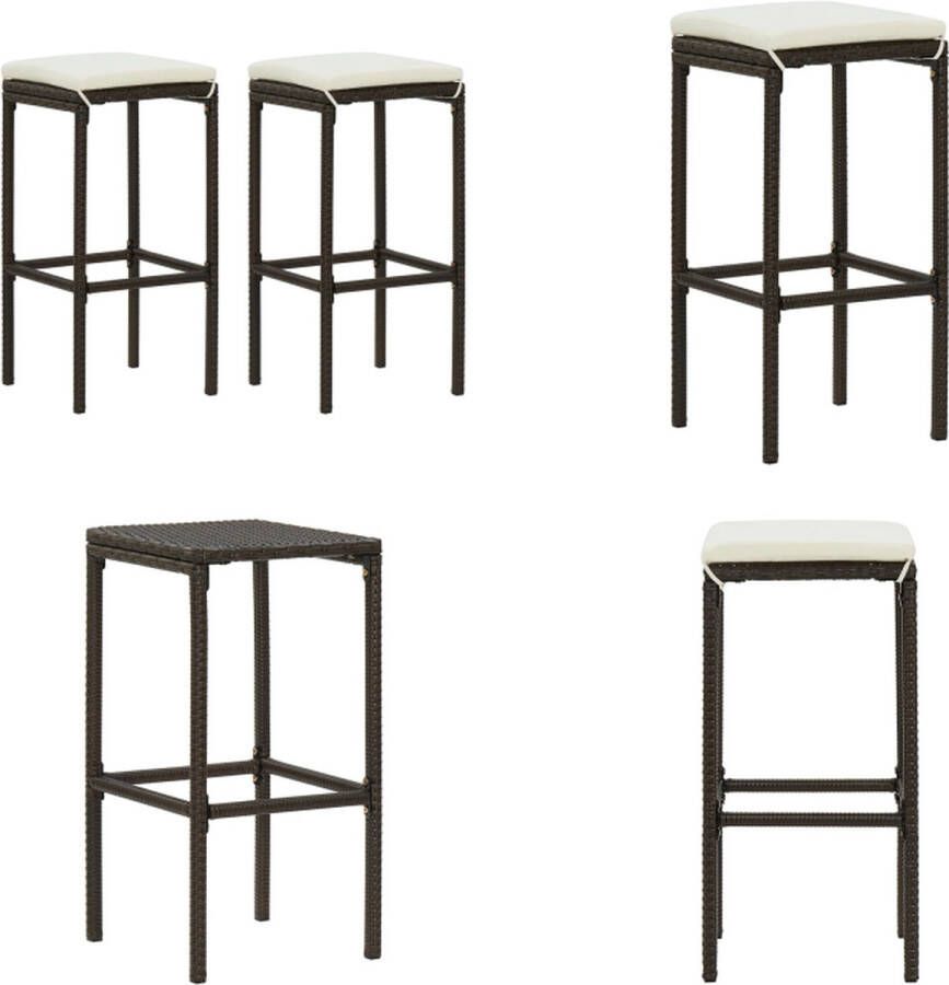 VidaXL Barkrukken met kussens 2 st poly rattan bruin Barkruk Barkrukken Kruk Krukken