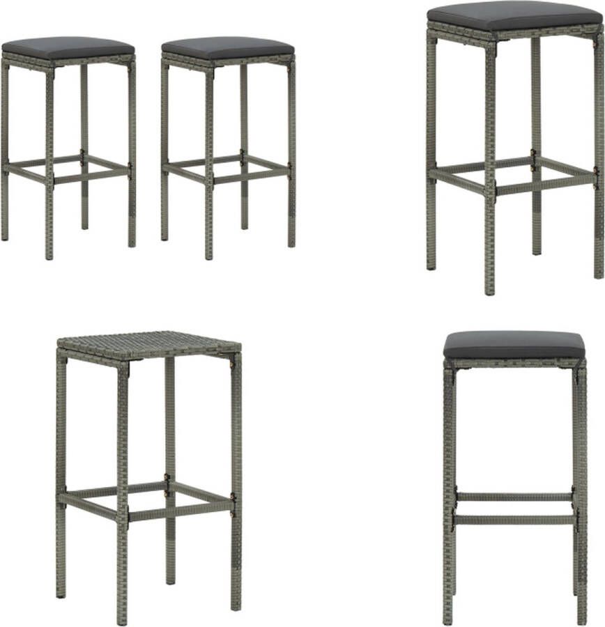 VidaXL Barkrukken met kussens 2 st poly rattan grijs Barkruk Barkrukken Kruk Krukken