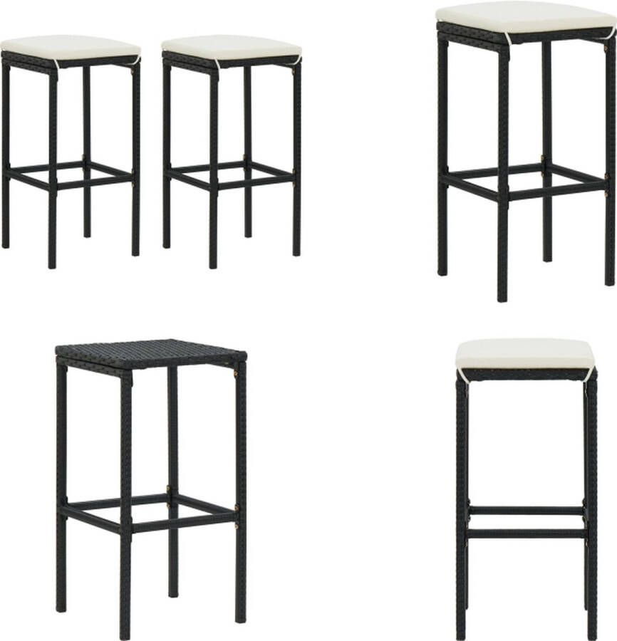 VidaXL Barkrukken met kussens 2 st poly rattan zwart Barkruk Barkrukken Kruk Krukken