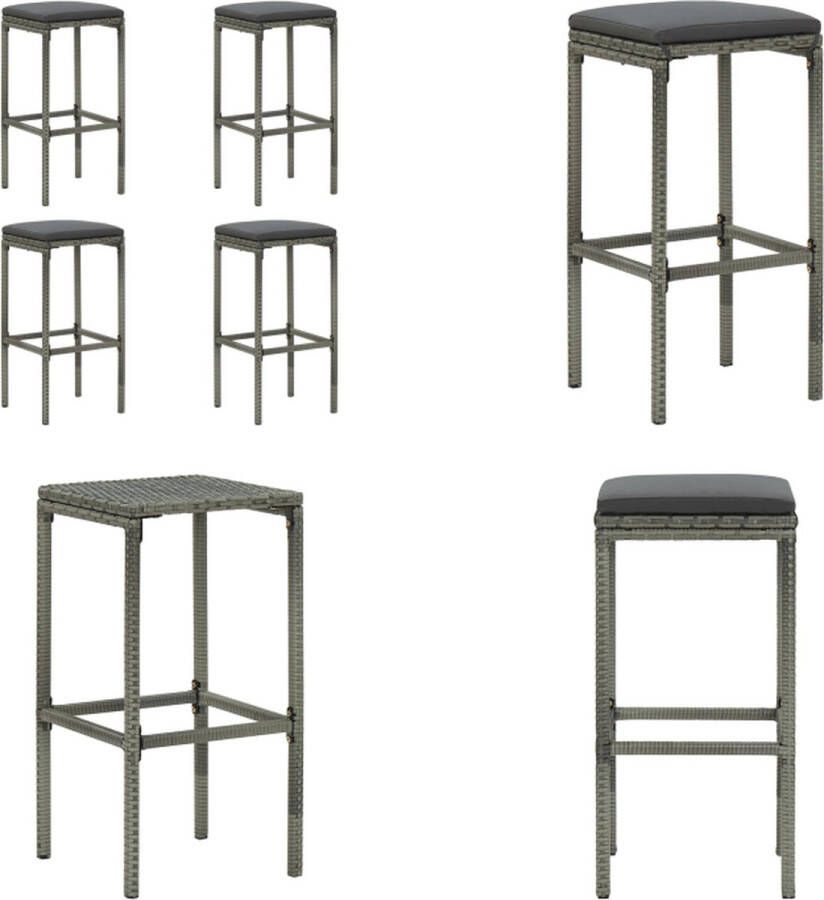 VidaXL Barkrukken met kussens 4 st poly rattan grijs Barkruk Barkrukken Kruk Krukken